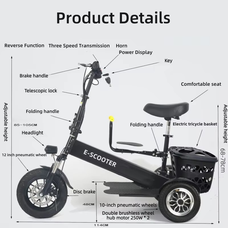 【2026】3 Wheel 2 Seats Folding  - Electric Scooter 500W 评论和价格